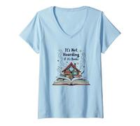 Non è accaparrarsi se Si Tratta di Libri - Il Sogno di Bookworm Maglietta con Collo a V, Donna, Celeste, M