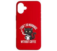 Non faccio le mattine senza l'amante del caffè Grumpy Black Cat Custodia per iPhone 16 Plus