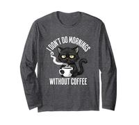 Non Faccio Le mattine Senza l'amante del caffè Grumpy Black Cat Maglia a Manica