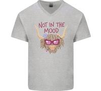 Non In Umore Maglietta In Cotone A V Per Uomo Con Mucca Highland Divertente