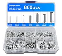 Non Isolati di Testa Boccole per Cavi Connettore, 800 Pz Ghiere per Cavi Non Isolate, Cavo Terminali a Crimpare Connettori Elettrici, Connettori Terminali per Cavi Estremità a Crimpare, AWG 10-22