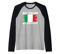 Non italiano ma solidale, divertente bandiera italiana Maglia con Maniche Raglan