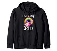 Non Oggi Gesù Gatto Satanico Arcobaleno Goth Anti Religione Felpa con Cappuccio