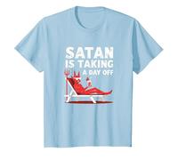 Non Oggi Satana: Il Diavolo in Vacanza sorseggia Un Cocktail Maglietta, Bambini, Celeste, 3 Anni