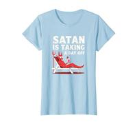 Non Oggi Satana: Il Diavolo in Vacanza sorseggia Un Cocktail Maglietta, Donna, Celeste, M