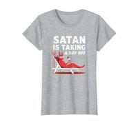 Non Oggi Satana: Il Diavolo in Vacanza sorseggia Un Cocktail Maglietta, Donna, Grigio Melange, XL