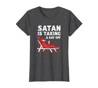 Non Oggi Satana: Il Diavolo in Vacanza sorseggia Un Cocktail Maglietta, Donna, Grigio Scuro, M