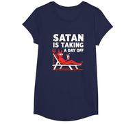 Non Oggi Satana: Il Diavolo in Vacanza sorseggia Un Cocktail Maglietta, Ragazze, Navy, M