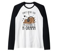 Non riesco a sentirti Mentre ascolti K-Drama Cute Bear Maglia con Maniche Raglan