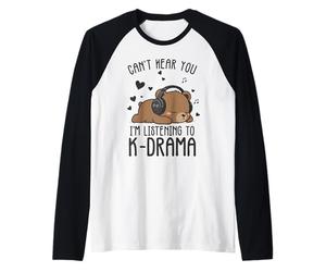 Non riesco a sentirti Mentre ascolti K-Drama Cute Bear Maglia con Maniche Raglan