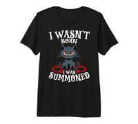 Non Sono Nato Sono Stato evocato Black Cat Pentagram Goth Maglietta Premium