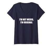 Non Sono Strano, Sono Originale Maglietta con Collo a V, Donna, Navy, L