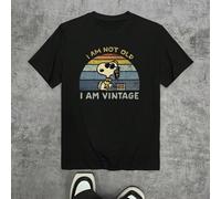 Non sono vecchio, sono vintage. Maglietta a maniche corte da uomo con stampa di Snoopy che ascolta la radio, in tessuto morbido, ampia e traspirante, con girocollo. L,M,S,XL,XXLRetroPoliestere