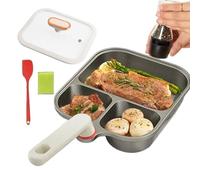 Non Stick Egg Frying Pan - 3 Compartment Breakfast Skillet, Titanium Coated Cooking Pan With Lid Silicone Spatula | Multi Sezione Frittata Pancake Maker per Stove Top Food Preparation Kitchen