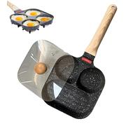 Non-Stick Egg Frying Pan, 4 Holes Skillet With Handle, Granite Pancake, Heat-Resistant Wooden Handle, For Breakfast, Egg Sandwich (Black,With lid)