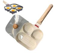 Non-Stick Egg Frying Pan, 4 Holes Skillet With Handle, Granite Pancake, Heat-Resistant Wooden Handle, For Breakfast, Egg Sandwich (white,With lid)