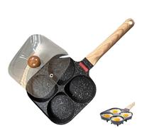 Non Stick Egg Frying Pan, 4 Holes Skillet with Handle, Healthy Granite Pancake Pan for Pancake, Small Egg Frying Pan, Suitable for Gas Stove & Induction Cookware (White)