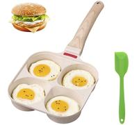 Non-stick Egg Frying Pan, 4 Holes Skillet with Handle, Multifunctional, Wooden Handle Medical Stone Omelet Non-stick Cookware Frying Pan, Mini Muffin Egg Cooker Pancake Nonstick Griddle(bianca)