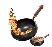 Non Stick Pan - 28 × 10,5 cm Carbon Steel woks, Stir Fry woks With Ergonomic Wooden Handle | Scratch-Resistant No Coating Deep Frying Pan, Flat Bottom Induction Cookware For Baking, Stir-Frying