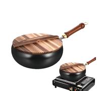 Non -Stick Pan - con manico in legno, pentole piatte resistenti ai | Nessun rivestimento di induzione per cuocere, sciogliere, friggere, padella in acciaio al carbonio durevole per la