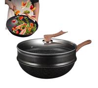 Non Stick Woks - 12.5 Inch Deep Pan | Durevole Cooking Pot | Kitchen Accessory With Lid | Ristorante Home Equipment| Pancake Steaming Braising Tool, Fish Saute Boiling Utility, Culinar