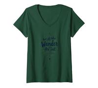 Non Tutti quelli Che vagano Sono perduti - Citazione di Viaggio ispiratrice Maglietta con Collo a V, Donna, Verde Foresta, S