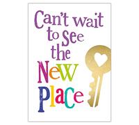 Non vedo l'ora di vedere un nuovo posto, biglietto di congratulazioni per la tua nuova casa