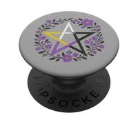 Nonbinary Pentagram Wiccan Pagan Enby NB Pride Flag Boho PopSockets PopGrip Adesivo