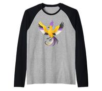 Nonbinary Phoenix Bird Enby Pride Flag Rising From Ashes Maglia con Maniche Raglan