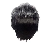 NONDK Parrucca Corta da Uomo Diritta Ombre Parrucca Sintetica Nera Grigia per Capelli Maschili Fleeciness Parrucche Naturali Realistiche Toupee