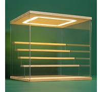 Nonemey Vetrina in Acrilico Trasparente con Luce a Led,2/3/4/5/6 Tier Teca Espositiva di Immagazzinaggio,Organizzatrice Antipolvere Vetrina Espositiva per Collezionismo(Legno, 5Tier-31.5x31x30 cm)