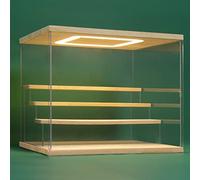 Nonemey Vetrina in Acrilico Trasparente con Luce a Led,2/3/4/5/6 Tier Teca Espositiva di Immagazzinaggio,Organizzatrice Antipolvere Vetrina Espositiva per Collezionismo(Legno, 4Tier-31.5x24.5x26.5 cm)