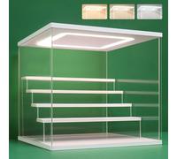 Nonemey Vetrina in Acrilico Trasparente con Luce a Led,2/3/4/5/6 Tier Teca Espositiva di Immagazzinaggio,Organizzatrice Antipolvere Vetrina Espositiva per Collezionismo(Bianco, 5Tier-31.5x31x30 cm)