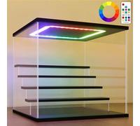Nonemey Vetrina in Acrilico Trasparente con Luce Led Colorata,3/4/5/6 Tier Teca Espositiva,Organizzatrice Antipolvere Vetrina Espositiva per Collezionismo((Nero, 5Tier-31.5x31x30 cm)