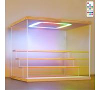 Nonemey Vetrina in Acrilico Trasparente con Luce Led Colorata,3/4/5/6 Tier Teca Espositiva,Organizzatrice Antipolvere Vetrina Espositiva per Collezionismo(Legno, 4Tier-31.5x24.5x26.5 cm)