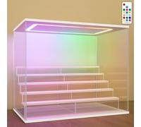 Nonemey Vetrina in Acrilico Trasparente con Luce Led Colorata,3/4/5/6 Tier Teca Espositiva,Organizzatrice Antipolvere Vetrina Espositiva per Collezionismo(Bianca, 6Tier-49x30x40 cm)