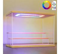 Nonemey Vetrina in Acrilico Trasparente con Luce Led Colorata,3/4/5/6 Tier Teca Espositiva,Organizzatrice Antipolvere Vetrina Espositiva per Collezionismo(Legno, 3Tier-31.5x18x23 cm)