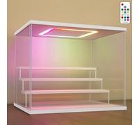 Nonemey Vetrina in Acrilico Trasparente con Luce Led Colorata,3/4/5/6 Tier Teca Espositiva,Organizzatrice Antipolvere Vetrina Espositiva per Collezionismo(Bianca, 4Tier-31.5x24.5x26.5 cm)
