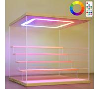 Nonemey Vetrina in Acrilico Trasparente con Luce Led Colorata,3/4/5/6 Tier Teca Espositiva,Organizzatrice Antipolvere Vetrina Espositiva per Collezionismo(Legno, 5Tier-31.5x31x30 cm)