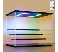Nonemey Vetrina in Acrilico Trasparente con Luce Led Colorata,3/4/5/6 Tier Teca Espositiva,Organizzatrice Antipolvere Vetrina Espositiva per Collezionismo((Nero, 4Tier-31.5x24.5x26.5 cm)