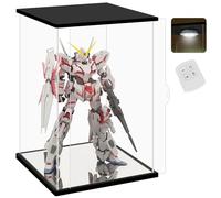 Nonemey Vetrina in Acrilico Trasparente con Luce per Gundam, Teca Plexiglass,Modello Antipolvere Vetrina Organizzatore Box,Vetrina Espositiva per Collezionismo (Nero, 35x25x55 cm)