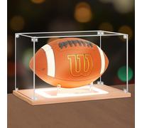 Nonemey Vetrina Pallone da Calcio con Luce,Scatola da calcio in acrilico Protetta dai raggi UV con Legno Base,Vetrina Espositiva per Cimeli Sportivi Autografata Palla Regali di Football, 32x19x19 cm