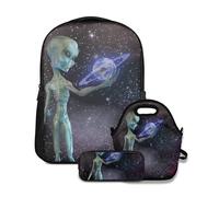 Nongmei Set di zaino per scuola,Ci sono estranei nell'Universo,con borsa per il pranzo e astuccio per la scuola per adolescenti