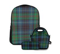 Nongmei Set zaino scolastico, motivo scozzese rosso, blu, nero e verde, in flanella, con borsa per il pranzo e astuccio per ragazze, ragazzi e adolescenti, graziosa borsa impermeabile