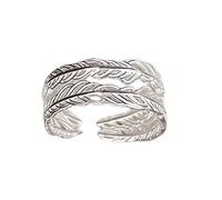 NONGYU Accessorio per gioielli regolabile ispirato alle piume, tonalità argento, per donne e uomini, idee regalo unisex alla moda, retrò, unisex, anelli aperti regolabili tono piumato, accessorio per