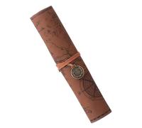 NONGYU Astuccio in pelle con motivo mappa retrò, organizer per pennelli da pittura, grande capacità, per ufficio, scuola, viaggi, grande capacità, Caffè scuro satinato