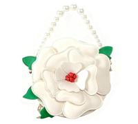 NONGYU Borsa a tracolla alla moda in pelle PU con tracolla staccabile e bella decorazione floreale borsa a tracolla per lei, bianco