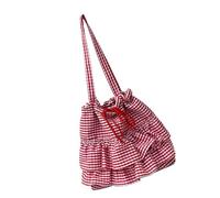 NONGYU Borsa a tracolla con stampa a quadri con decorazione a volant borsa in tela grande capacità adatta per campus e viaggi casual borsa a tracolla alla moda, Rosso, One Size
