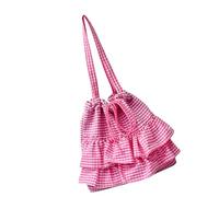 NONGYU Borsa a tracolla con stampa a quadri con decorazione a volant borsa in tela grande capacità adatta per campus e viaggi casual borsa a tracolla alla moda, B, One Size
