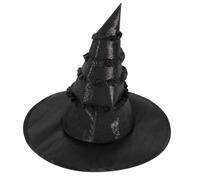 NONGYU Cappello nero per Halloween, con bordo largo, pieghevole, a punta, per feste a tema e feste in maschera, strega nera